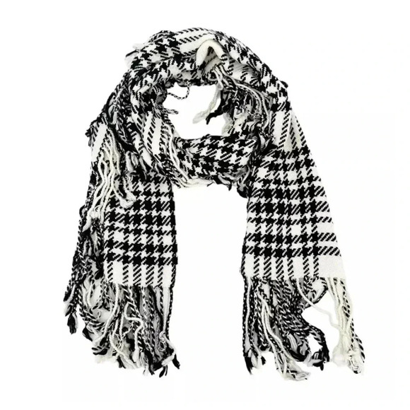 Banana Republic Women's Houndstooth Scarf,Black & White with fringe - Picture 1 of 5